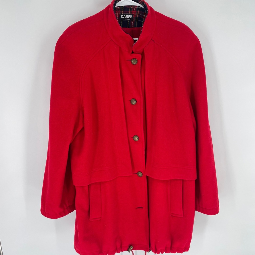VTG 90s Karen Oversized Boxy Wool Coat‎ Christmas Red Women XL Retro Y2K Plaid
